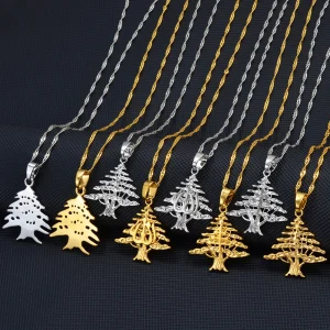Liban Pendants Necklaces Gold Color/Silver Color Jewelry Lebanon Map Eastern Rite Church Cross Allah Symbol #251506