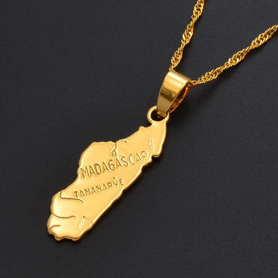 Madagascar Map Pendant Necklaces for Women Men Gold Color Jewelry Africa Malagasy Maps Chain #006910 - Image 4