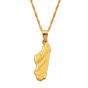 Madagascar Map Pendant Necklaces for Women Men Gold Color Jewelry Africa Malagasy Maps Chain #006910