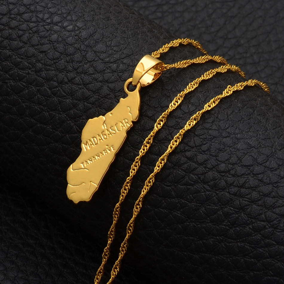 Madagascar Map Pendant Necklaces for Women Men Gold Color Jewelry Africa Malagasy Maps Chain #006910 - Image 5