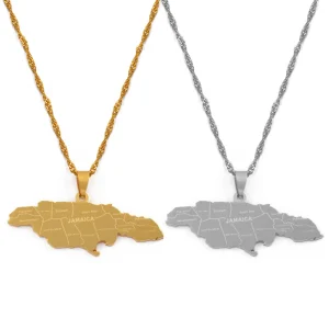Map of Jamaica With City Pendant Necklaces for Women Girls Stainless Steel Jamaica Maps Silver Color/Gold Color #071021