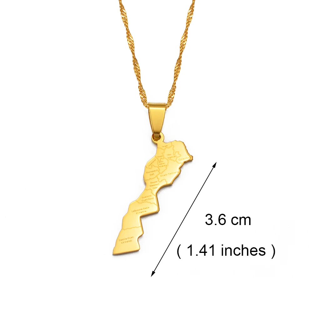 Maroc Map Cities Name Pendant Necklace Gold Color Jewelry for Women Men Morocco Map #236721 - Image 3