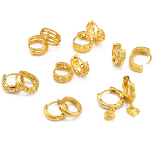 Mini Small Heart Stud Earrings Women Girls Gold Color Bamboo Jewelry Birthday Party Gift African Arab Ornaments #123016