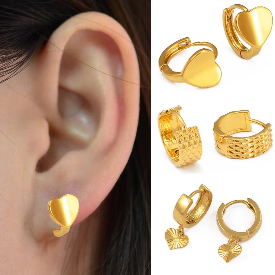 Mini Small Size Heart Stud Earrings For Women Girls Gold Color Jewelry Birthday Party Gift African Arab Ornaments #122816 - Image 2