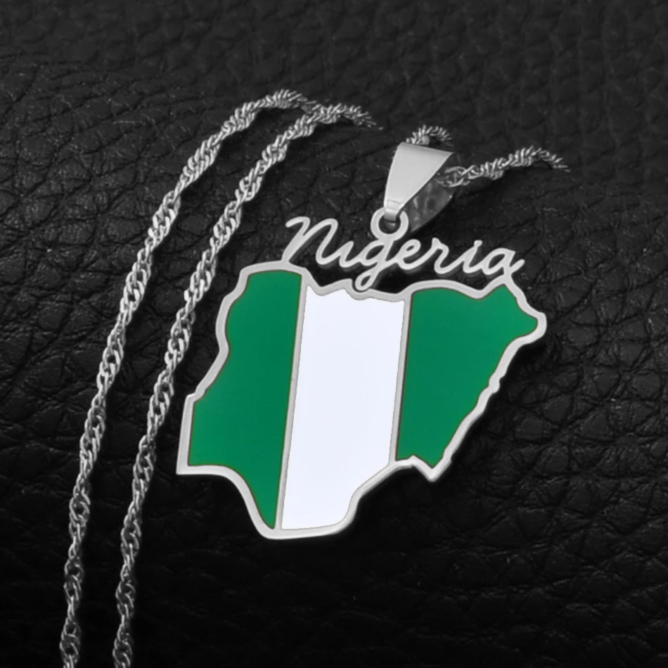 Nigeria Map Flag Pendant Necklaces Gold Color Nigerian Maps Jewelry Patriotic Gift #136621 - Image 4