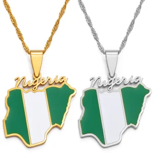 Nigeria Map Flag Pendant Necklaces Gold Color Nigerian Maps Jewelry Patriotic Gift #136621