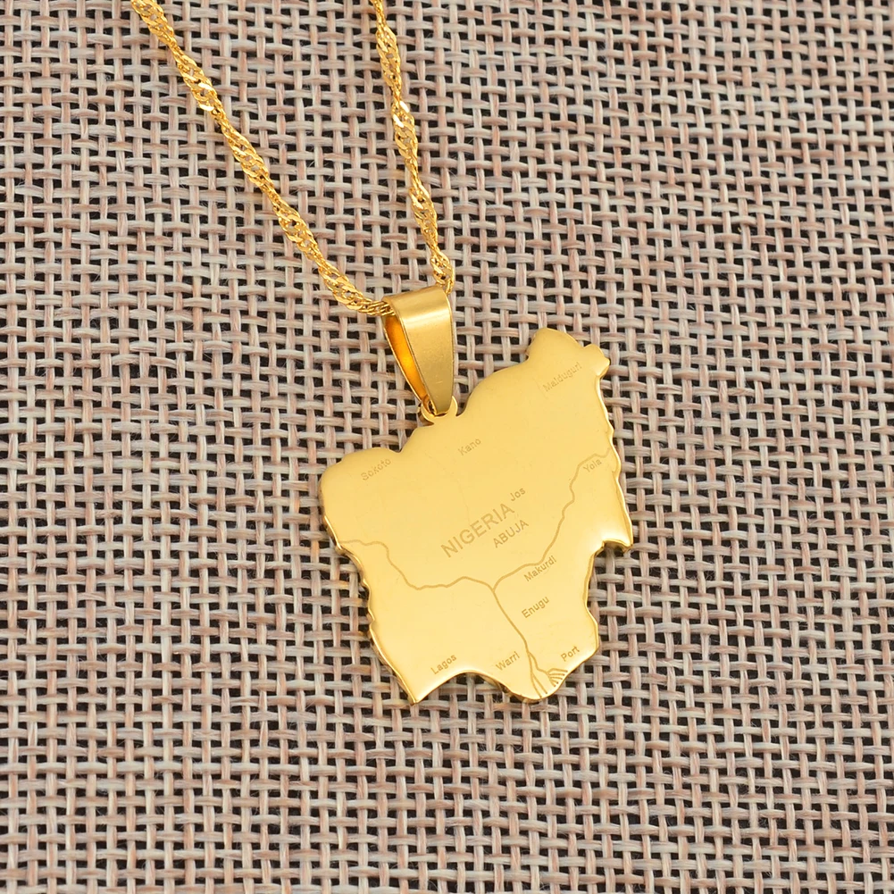 Nigeria Map Pendant Necklaces Country Maps Africa Nigerians Maps With City Name Jewelry #008421 - Image 3