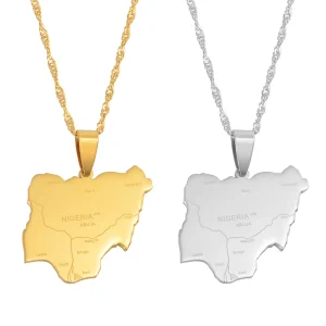 Nigeria Map Pendant Necklaces Country Maps Africa Nigerians Maps With City Name Jewelry #008421