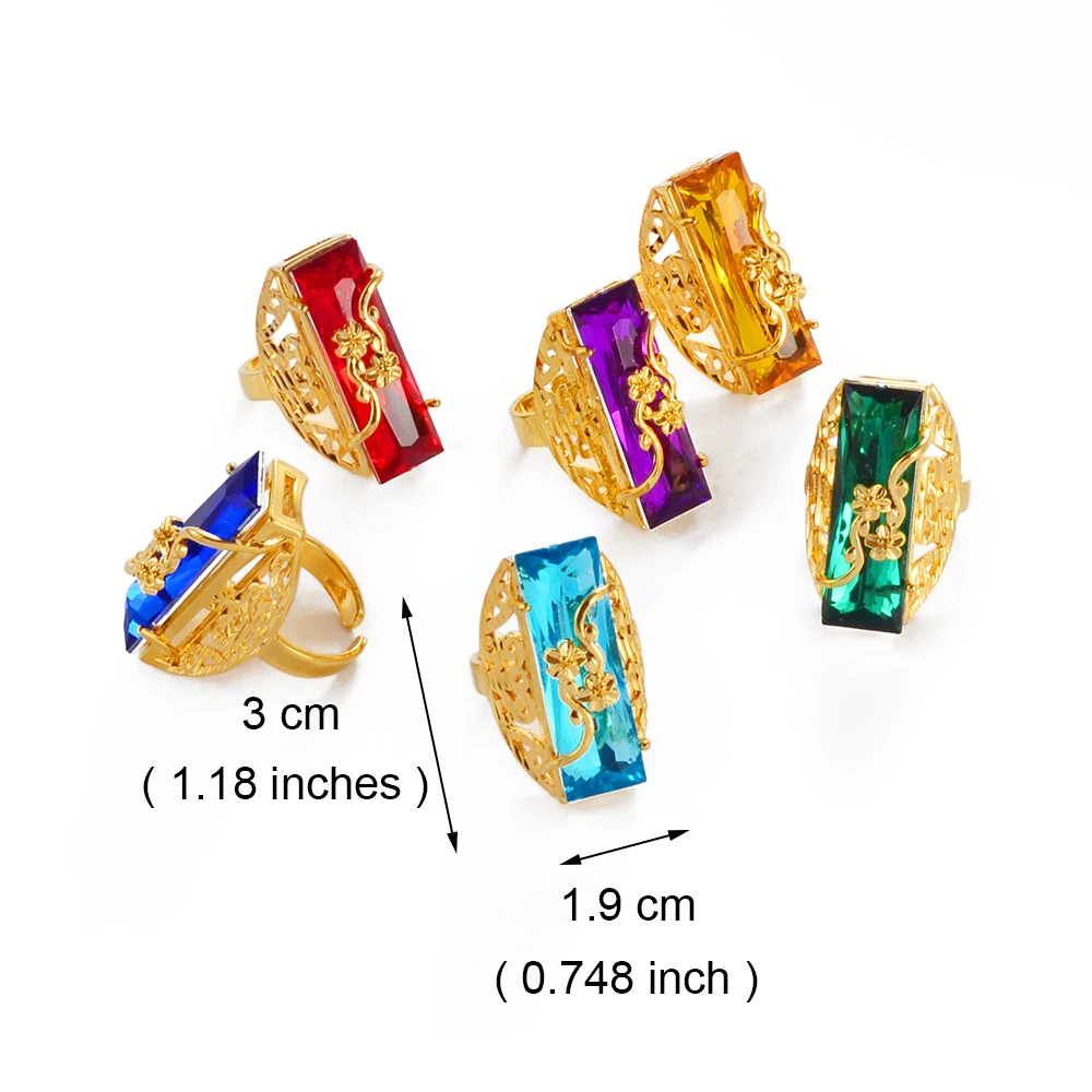 ONE PIECE / Red Blue Green Stone Ring for Women Girls Gold Color Arab Rings African Jewelry Ethiopian Wedding #053306 - Image 3