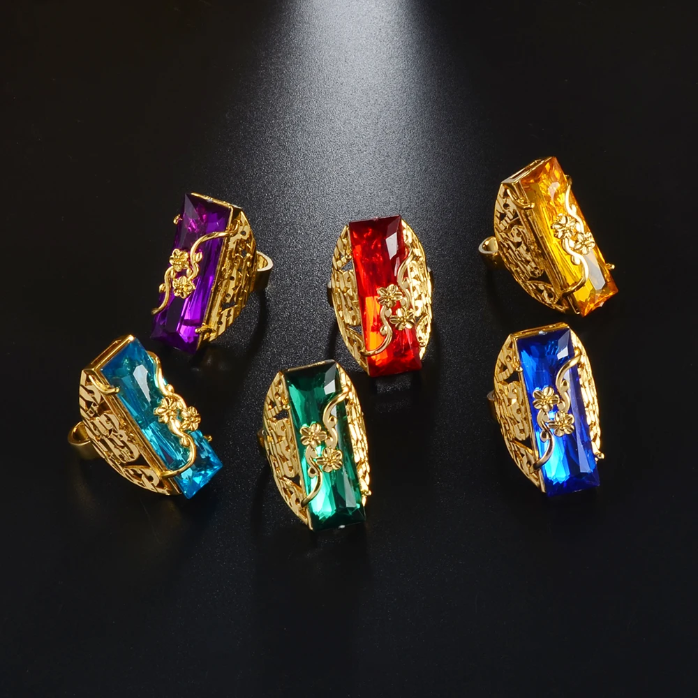 ONE PIECE / Red Blue Green Stone Ring for Women Girls Gold Color Arab Rings African Jewelry Ethiopian Wedding #053306 - Image 4