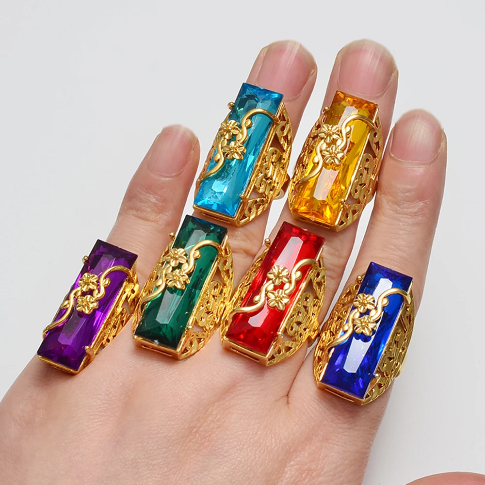 ONE PIECE / Red Blue Green Stone Ring for Women Girls Gold Color Arab Rings African Jewelry Ethiopian Wedding #053306