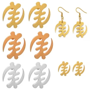 (One Pair) African Symbol Earrings Rose Gold/Gold Color Stainless Steel Adinkra Gye Nyame Earrings Ethnic Jewelry #061821