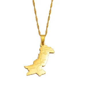 Pakistan Map With Urdu Pendant Necklaces Pakistani Ethnic Jewelry for Gold/Silver Color #251421