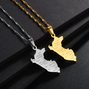 Peru Map Wity City Name Pendant Necklaces for Women Men Gold Color/Silver Color Map of Peru Jewelry Peruvian #248121