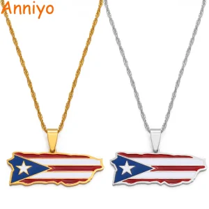 Puerto Rico Map and Colored Flag Pendant Necklaces Gold Color PR Puerto Ricans Jewelry Gifts #136721