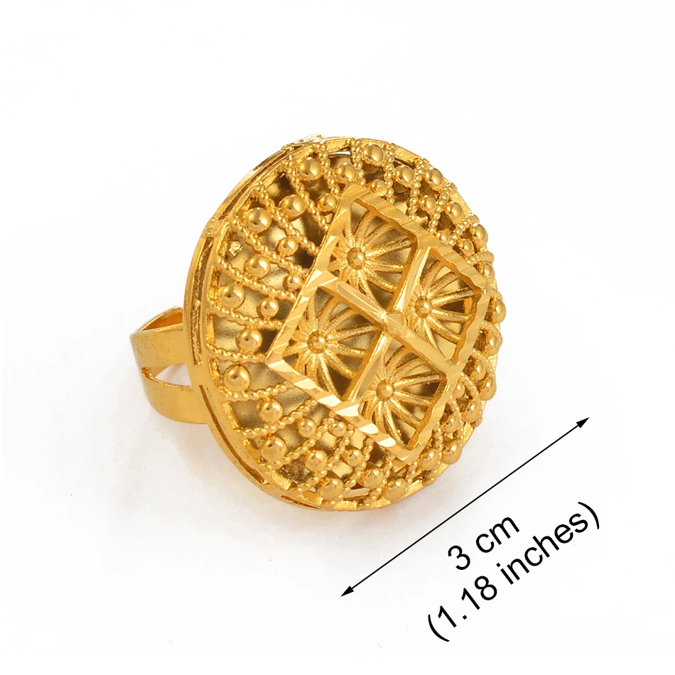 Resizable BIG Ring for Women African Jewelry Ethiopian Gold Color Wedding Bigger Ring Openable Exaggerated Rings #197506 - Image 2