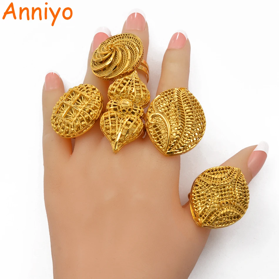 Resizable BIG Ring for Women African Jewelry Ethiopian Gold Color Wedding Bigger Ring Openable Exaggerated Rings #197506 - Image 4