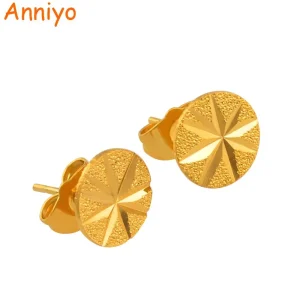 Round Small Earrings Stud for Girls Women Gold Color Mini Earring Jewelry Gifts #137706