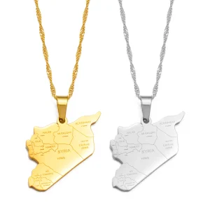 Syria Map With City Name Silver Color / Gold Color Charms Pendant Necklaces Syrians Jewelry #215021