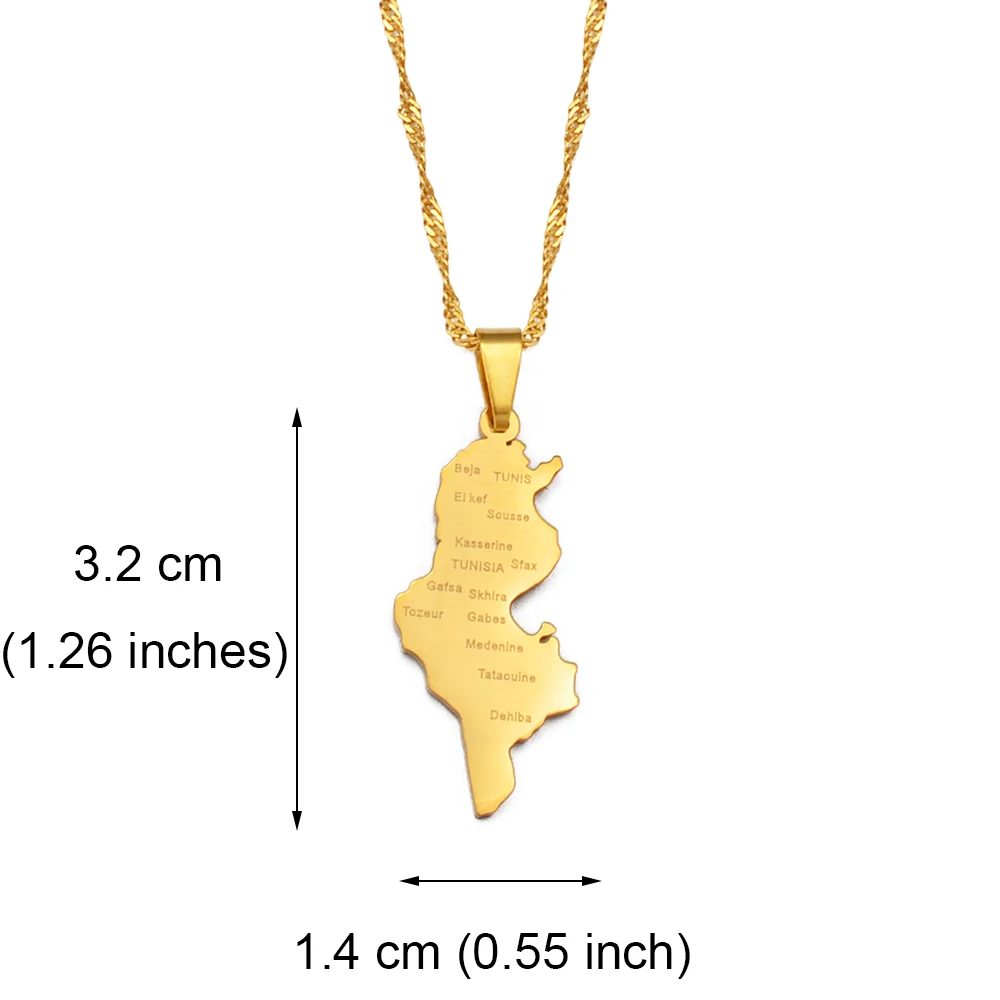 Tunisie Map Cities Name Pendant Necklace Chains Gold Color/Silver Color Tunisienne Jewelry Tunisia Women Girl #214321 - Image 3