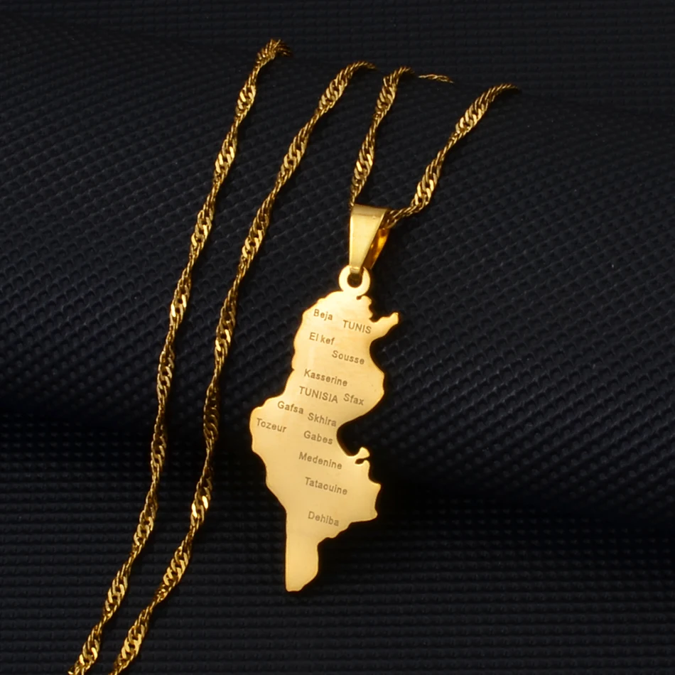 Tunisie Map Cities Name Pendant Necklace Chains Gold Color/Silver Color Tunisienne Jewelry Tunisia Women Girl #214321 - Image 4