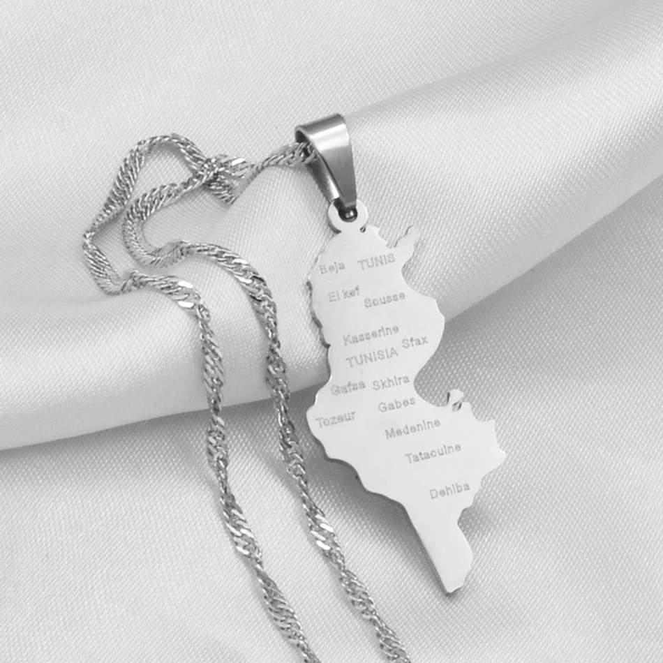 Tunisie Map Cities Name Pendant Necklace Chains Gold Color/Silver Color Tunisienne Jewelry Tunisia Women Girl #214321 - Image 5