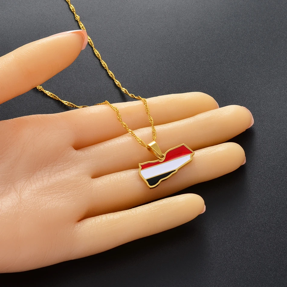 Yemen Map Flag Pendant Neckalces Silver Color/Gold Color Neckalce Yemeni Jewelry #148821 - Image 3
